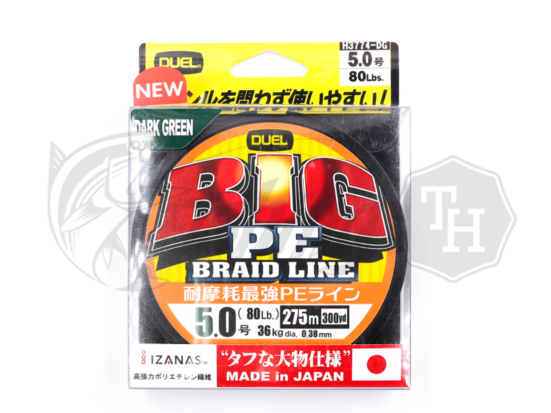 images/product/สาย PE เลือกยี่ห้อสินค้า DUEL BIG PE BRAID LINE PE5(80LB)ม้วน 300 หลา สีเขียวเข้ม/DUEL-BIG-PE5-275m 1.jpg